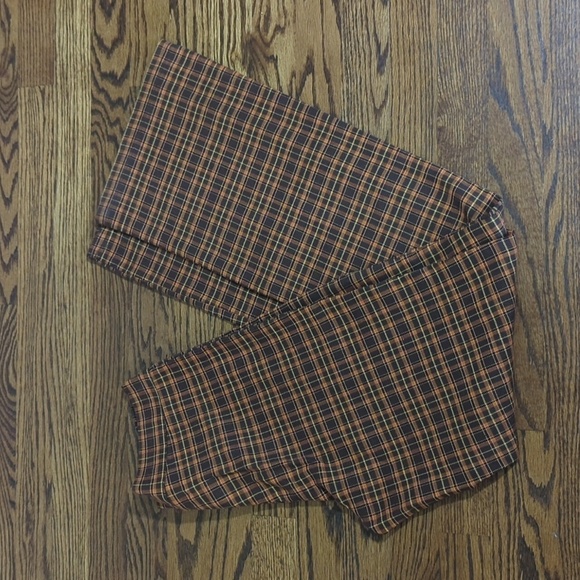 Vtg Punk Rock Mall Goth Plaid Orange/Brown Flare Pants Sz L W30 L31.5 - Picture 5 of 8